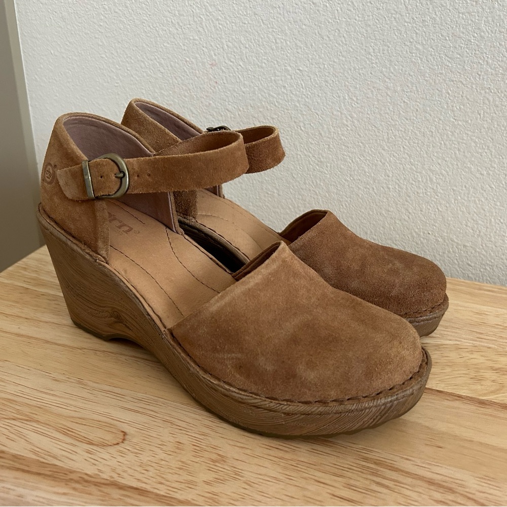 Born Nellie Leather/Suede Mary Jane Wedge - Size 7